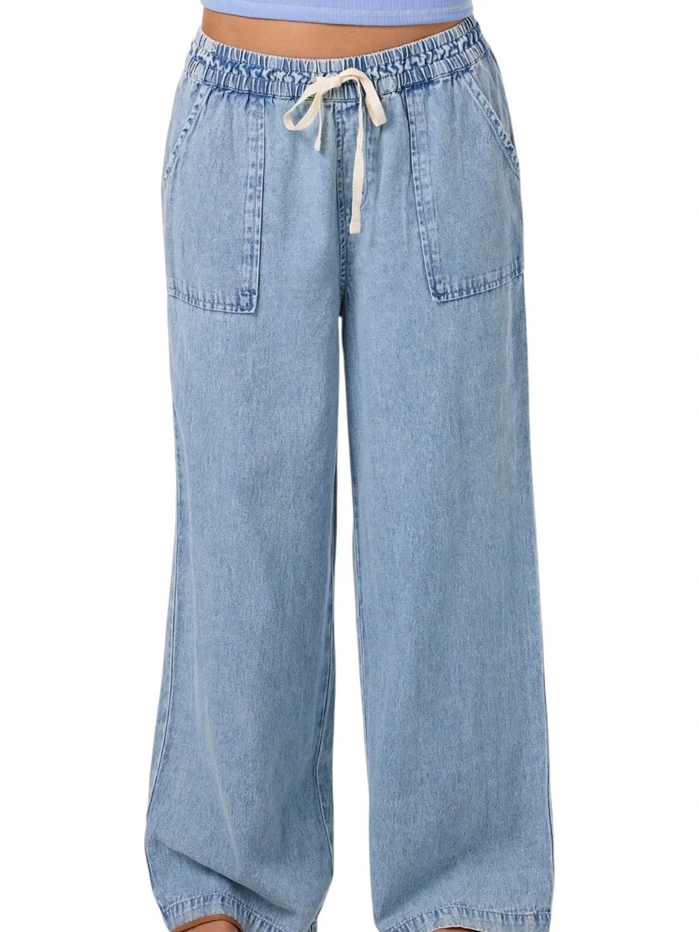O’Neill Sevie Denim Pants in Drifter Light Blue Denim Wide Leg Pants Size M